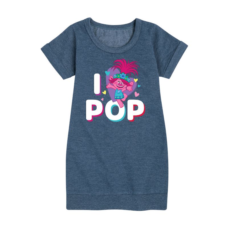 Girls' - Trolls - I Love Pop Poppy Graphic Short Sleeve Fleece Dress