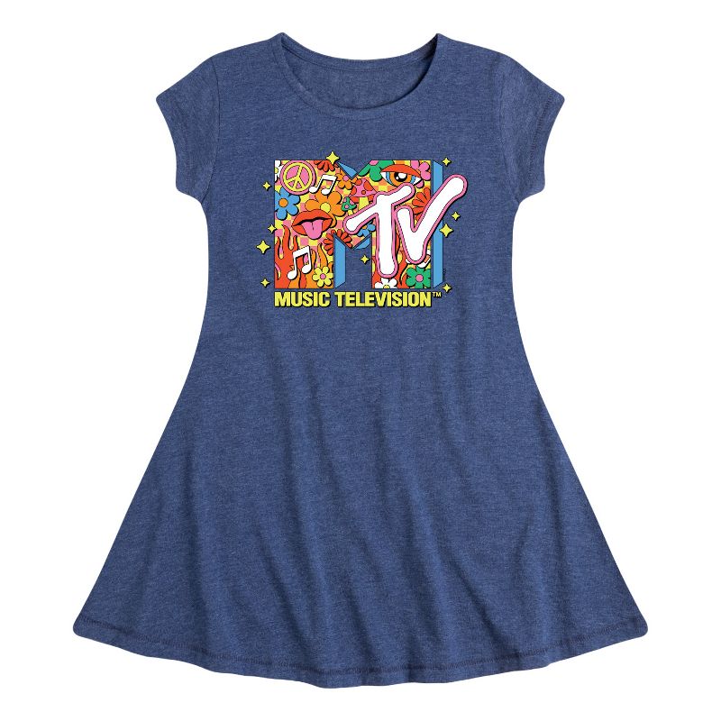 Girls' - MTV - Logo Retro Collage Fit & Flair Cap Sleeve Dress