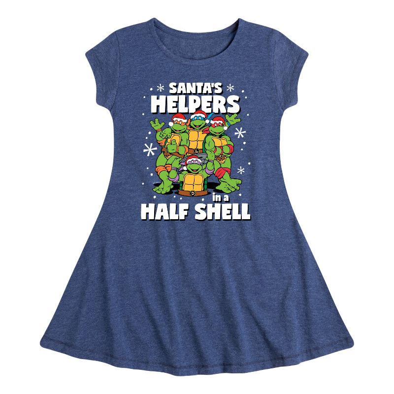 Girls' - Teenage Mutant Ninja Turtles - Santas Helpers In A Half Shell Fit & Flair Cap Sleeve Dress