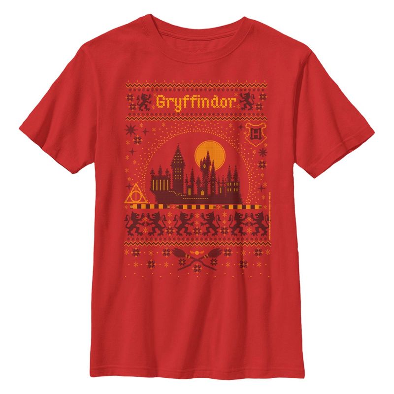 Boy's Harry Potter Gryffindor Ugly Christmas Sweater Print T-Shirt
