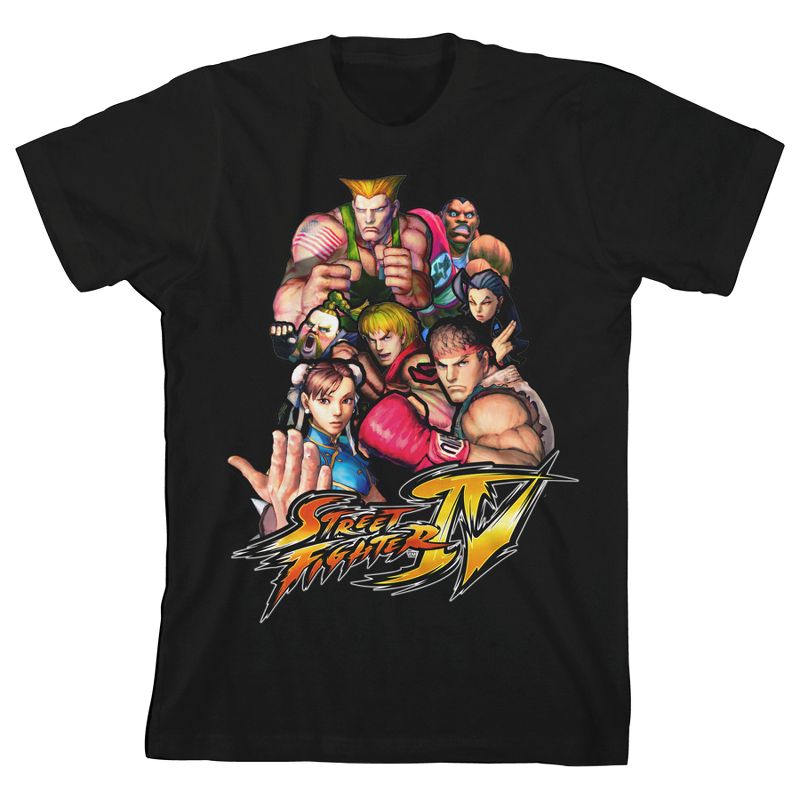 تي شيرت أسود للأولاد بأكمام قصيرة ورقبة دائرية من Street Fighter Classic Retro Group