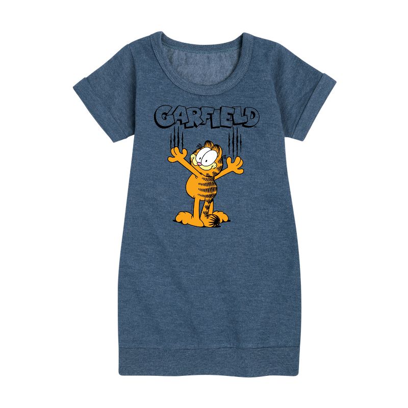 Girls' - Garfield - Cat Scratches Graphic Short Sleeve Fleece Dress