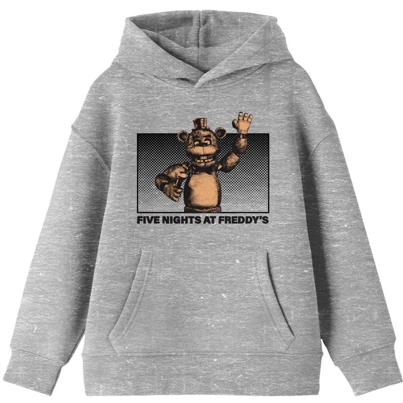 Five Nights At Freddy's Freddy Waving Half Tone Style Youth Boys Athletic Gray Hoodie