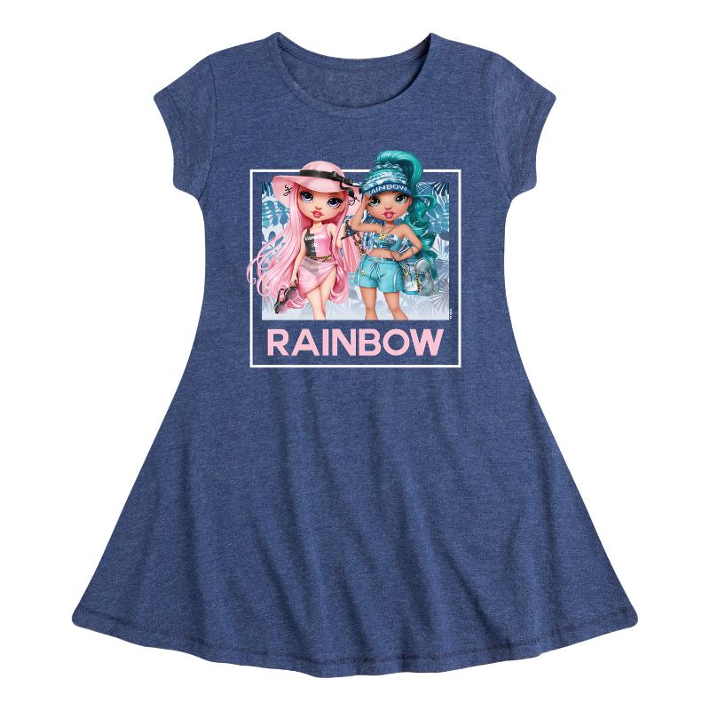 Girls' - Rainbow High - Blue Leaf Frame Fit & Flair Cap Sleeve Dress
