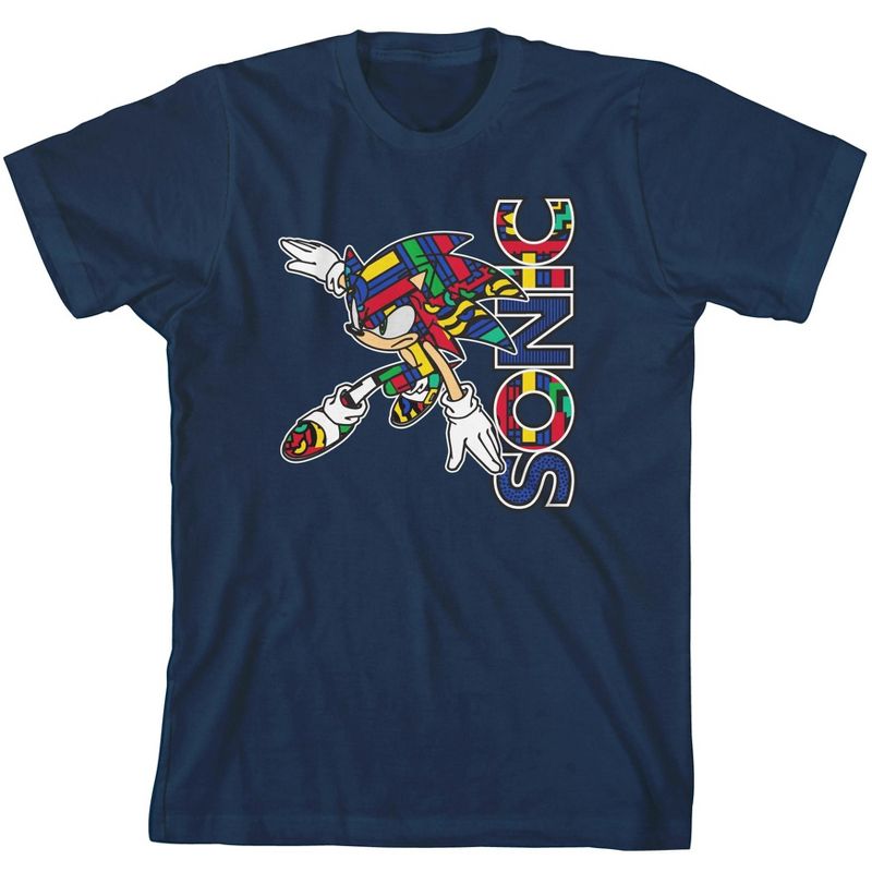 Pop Colors Sonic The Hedgehog Youth Boys Navy T-Shirt