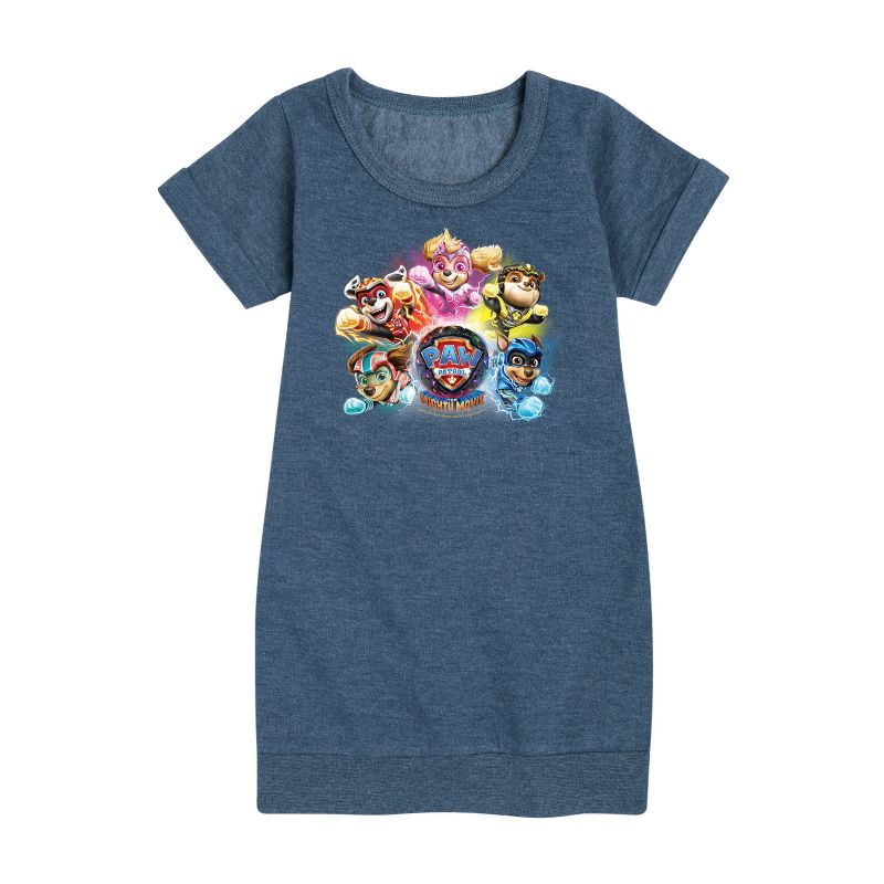 Girls' - Paw Patrol - Mighty Movie Character Group Graphic Short Sleeve Fleece Dress