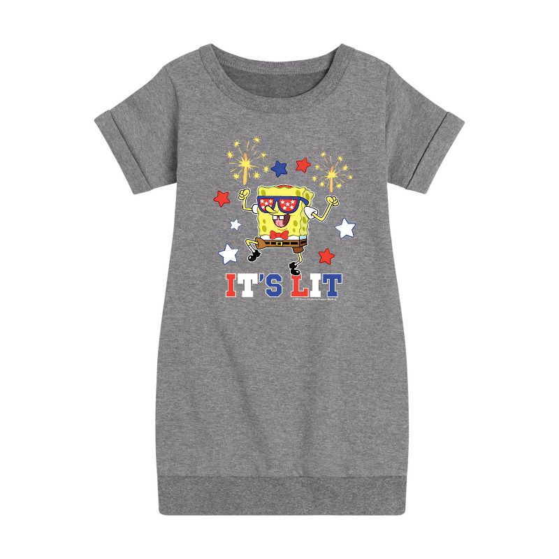 Girls' - SpongeBob SquarePants - It's Lit Graphic Short Sleeve Fleece Dress