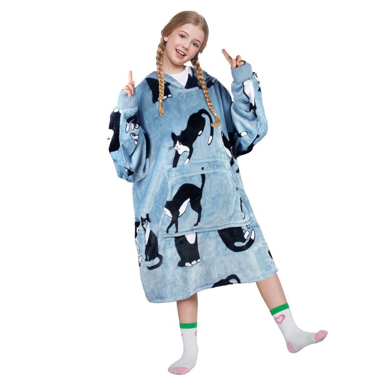 بلوفر كاتالونيا كبير الحجم بغطاء رأس وبطانية للأطفال، بلوفر صوف قابل للارتداء مع جيب أمامي كبير، هدية للأولاد والبنات المراهقين في يوم الطفل