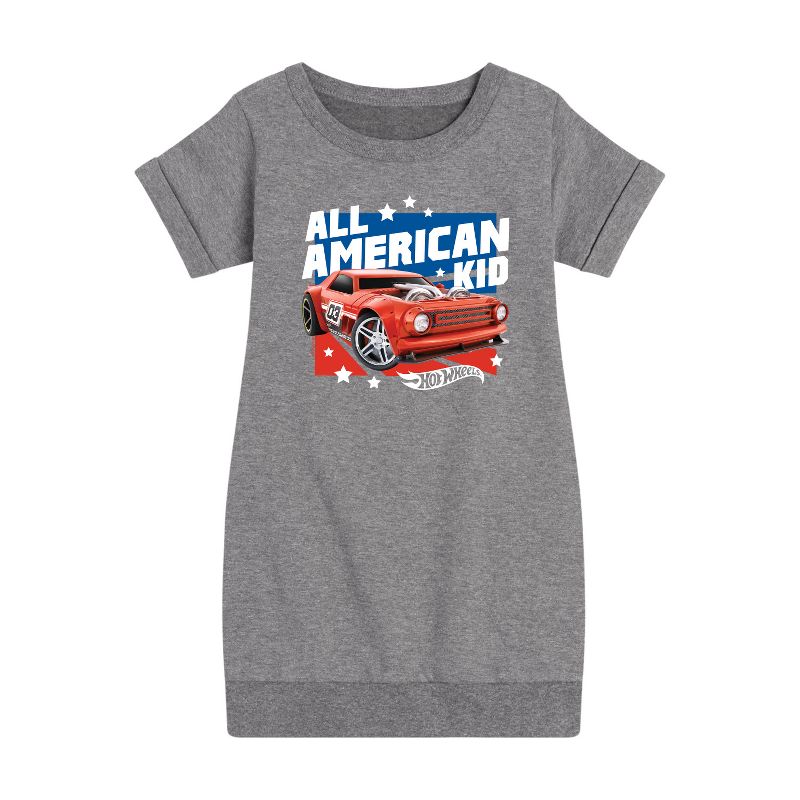 Girls' - Hot Wheels - All American Kid Graphic Short Sleeve Fleece Dress