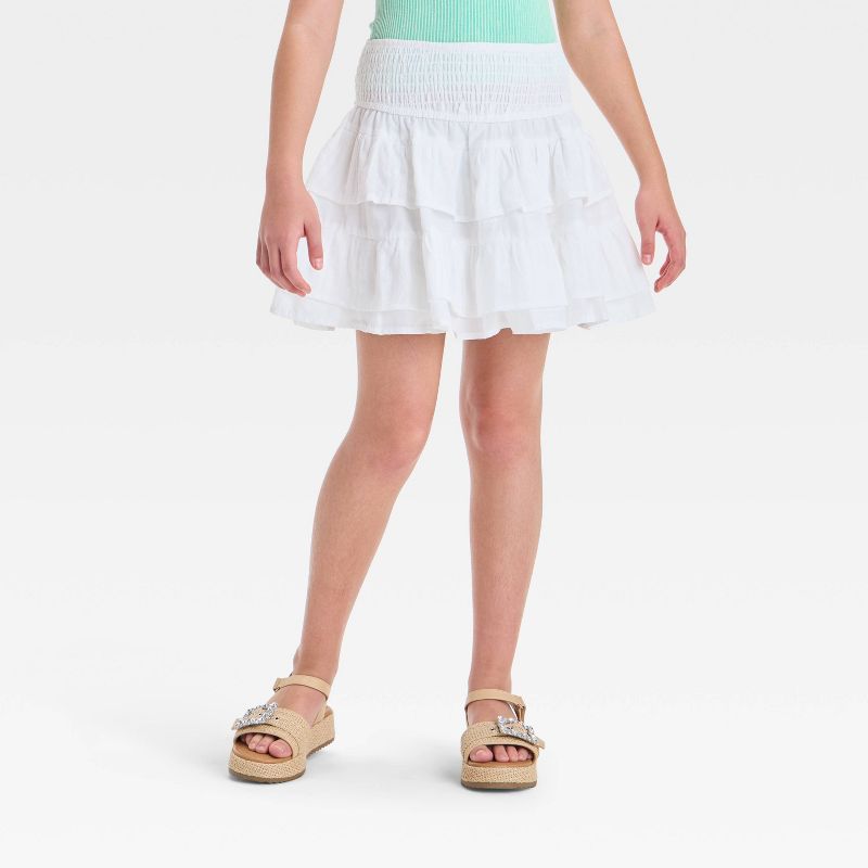 Girls' Smocked Waist Tiered Circle Skirt - art class™