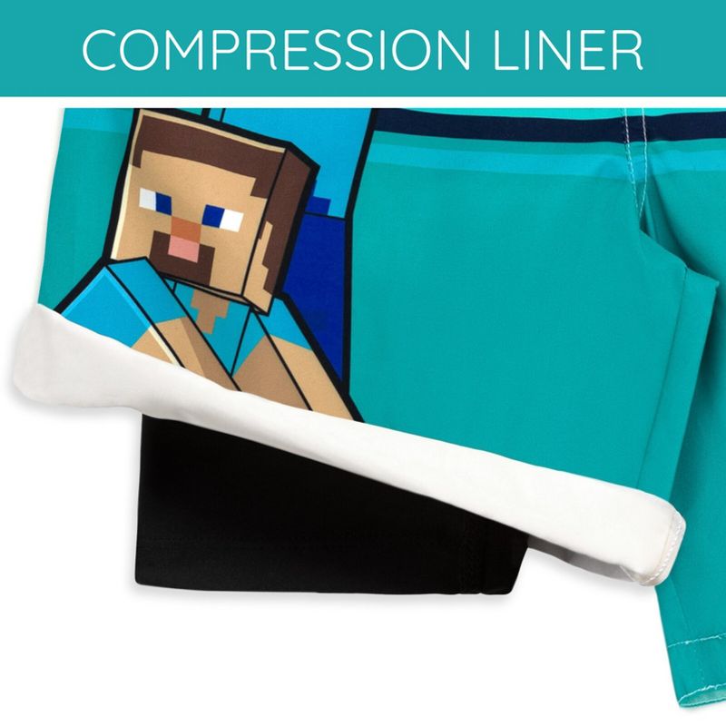شورت سباحة مضغوط من Minecraft Creeper، بعامل حماية من أشعة الشمس فوق البنفسجية 50+، سريع الجفاف، مناسب للأطفال الصغار والكبار