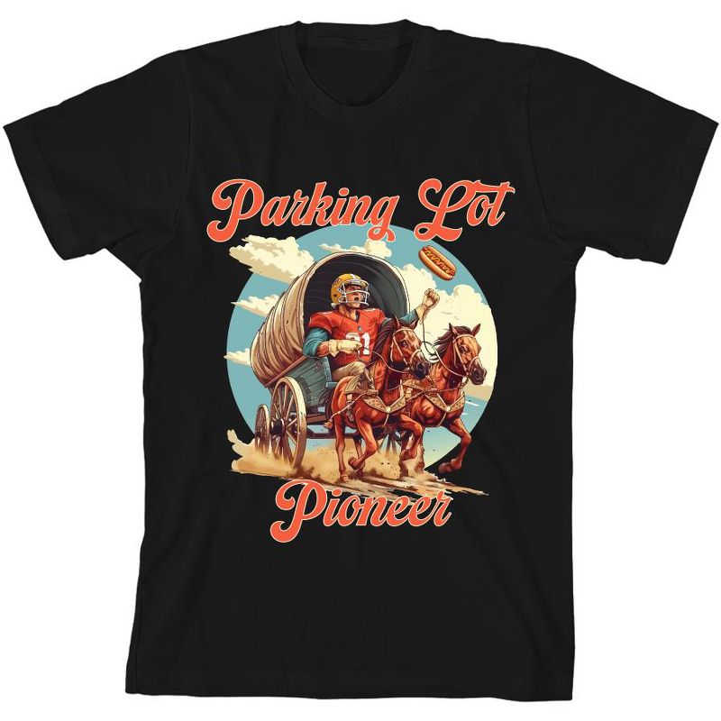 "Parking Lot Pioneer" Old West Wagon Football Cowboy Youth Short Sleeve Tee-
