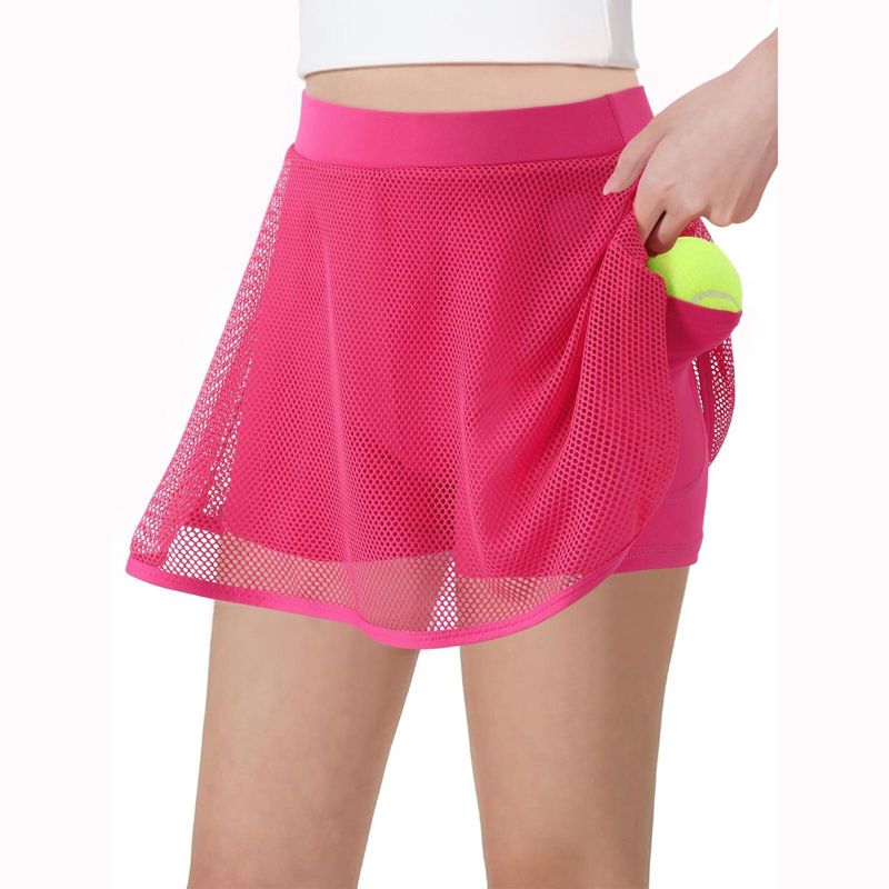 Girls Athletic Tennis Skirts Shorts Elastic High Waisted Mesh Golf Sport Skorts with 2 Pockets for Kids 4-13Y