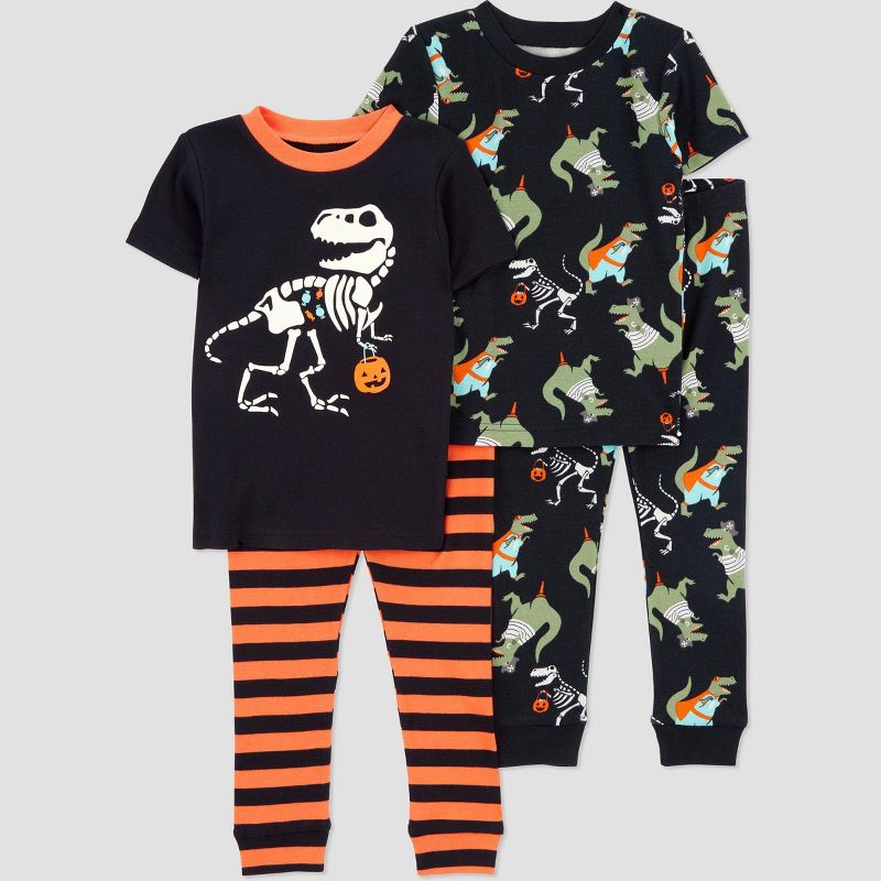 Carter's Just One You® Toddler Boys' 4pc Cotton Short Sleeve Dinosaur Halloween Pajama Set - Black/Orange