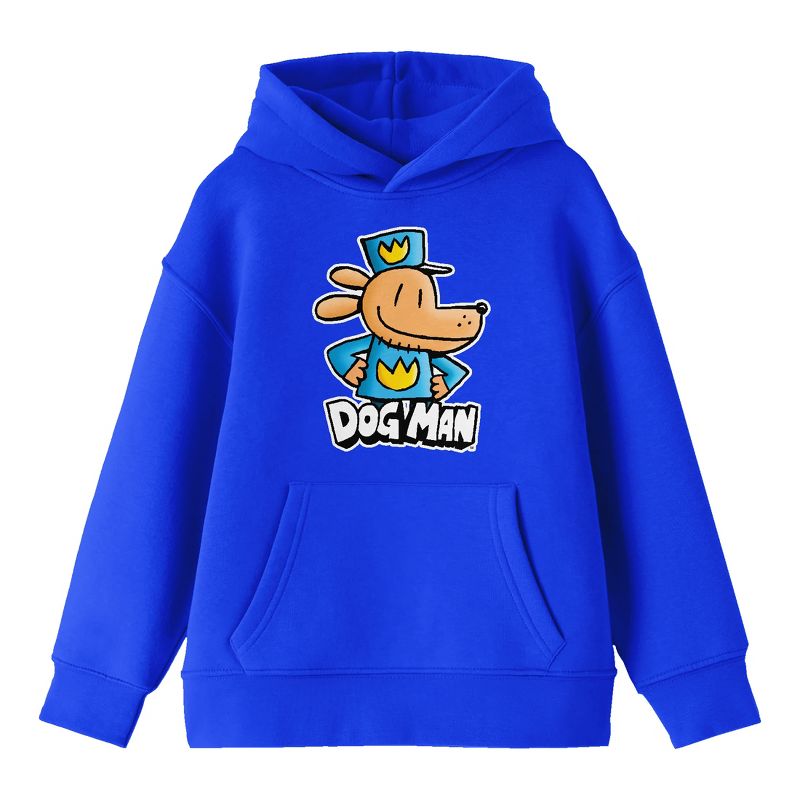 Dog Man Character Posing Youth Royal Blue Long Sleeve Hooded Sweatshirt