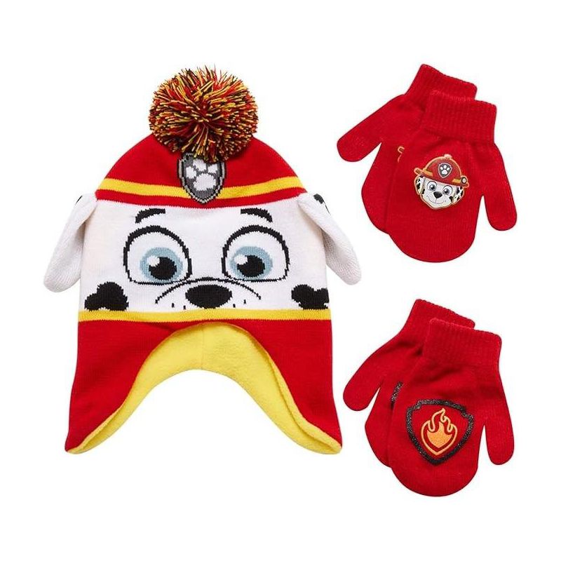 Paw Patrol Boys Winter Hat and 2 Pair Gloves or Mittens Set, Kids Ages 2-7
