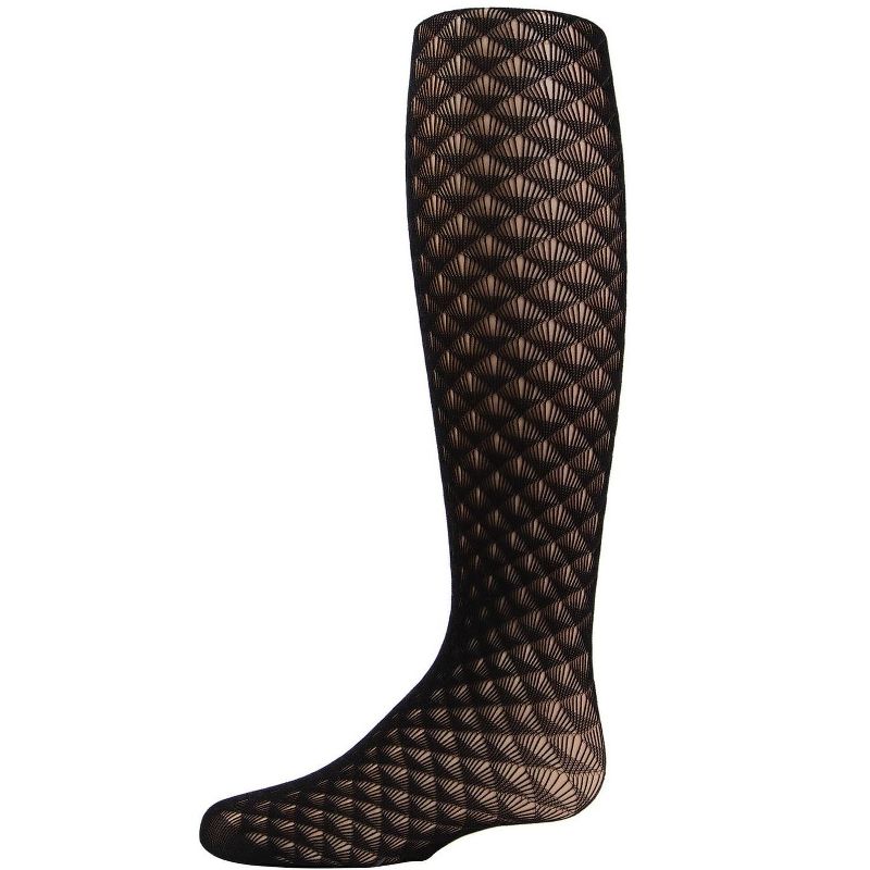 Memoi Girls' Art Deco Sheer Net Nylon Tights Black L