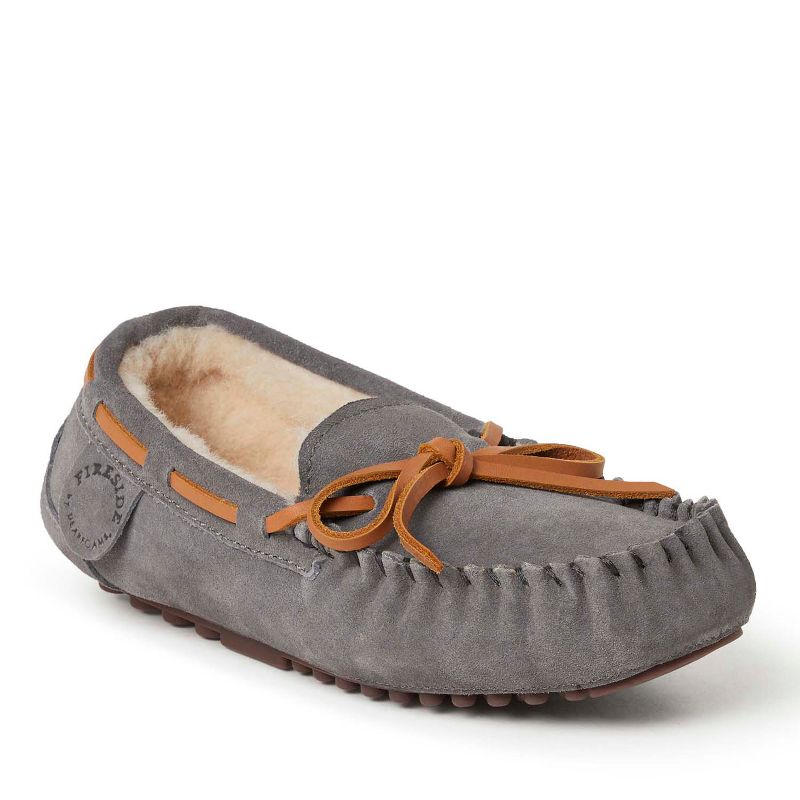 Fireside By Dearfoams Kid's Parke Genuine Shearling Moccasin Slipper