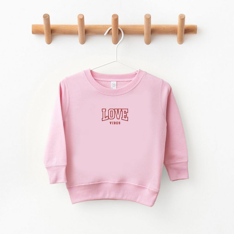 The Juniper Shop Embroidered Varsity Love Vibes Toddler Graphic Sweatshirt