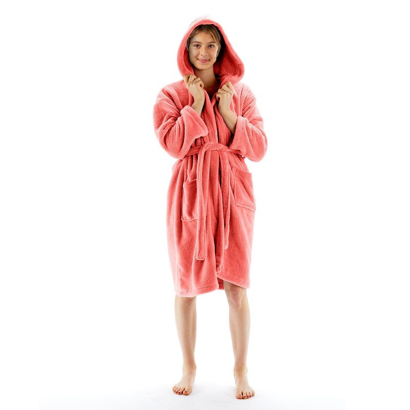 BC BARE COTTON Girls Hooded Robe Microfiber Plush Fleece Bathrobe