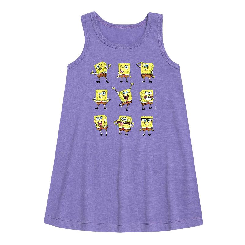 Girls' - SpongeBob SquarePants - Spongebob Faces Grid Graphic Sleeveless Aline Dress