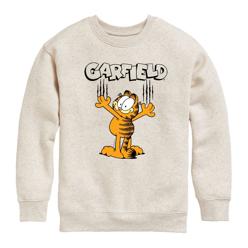 Boys' - Garfield - Cat Scratches Graphic Long Sleeve Fleece Sweatshirt