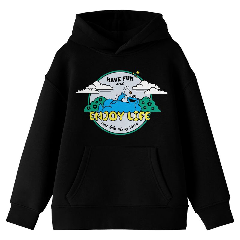 Sesame Street Cookie Monster Enjoy Life Long Sleeve Youth Black Hooded Sweatshirt