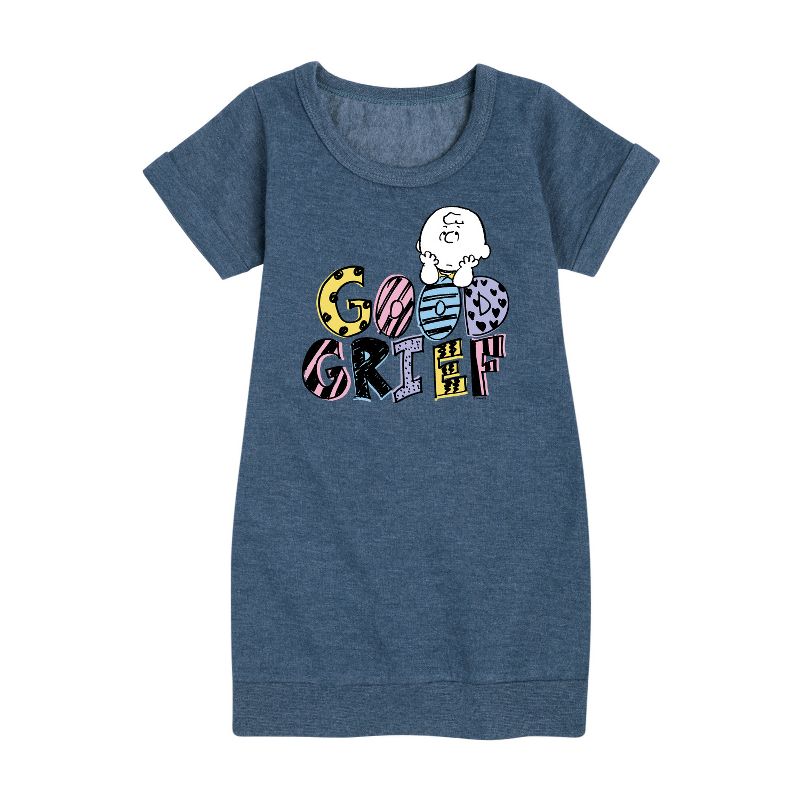 Girls' - Peanuts - Good Grief Charlie Brown Graphic Short Sleeve Fleece Dress