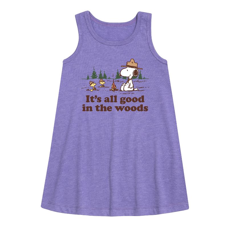 Girls' - Peanuts - All Good In The Woods Graphic Sleeveless Aline Dress