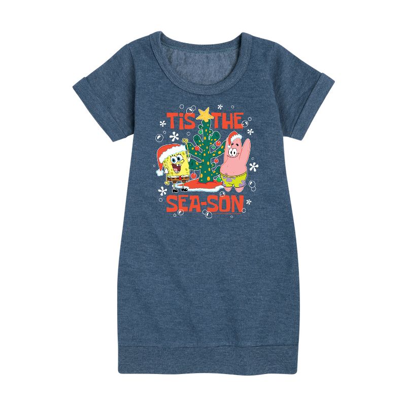 فستان صوف بأكمام قصيرة مطبوع عليه رسومات سبونج بوب سكوير بانتس للبنات