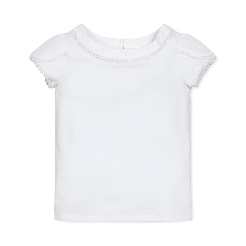 Hope & Henry Girls' Short Sleeve Knit Top with Tulip Sleeves, Kids