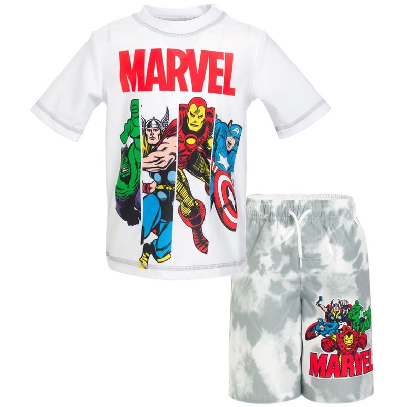 Marvel UPF 50+ Raglan Rash Guard and Swim Trunks Outfit Set