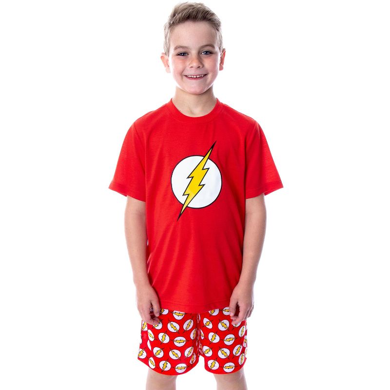 طقم بيجامة قصير بأكمام قصيرة وقميص وشعار The Flash من DC Comics Big Boys باللون الأحمر