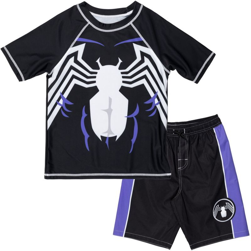 Marvel UPF 50+ Raglan Rash Guard and Swim Trunks Outfit Set