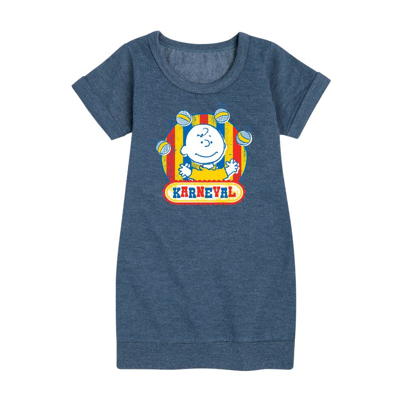 Girls' - Peanuts - Charlie Brown Karneval Graphic Short Sleeve Fleece Dress