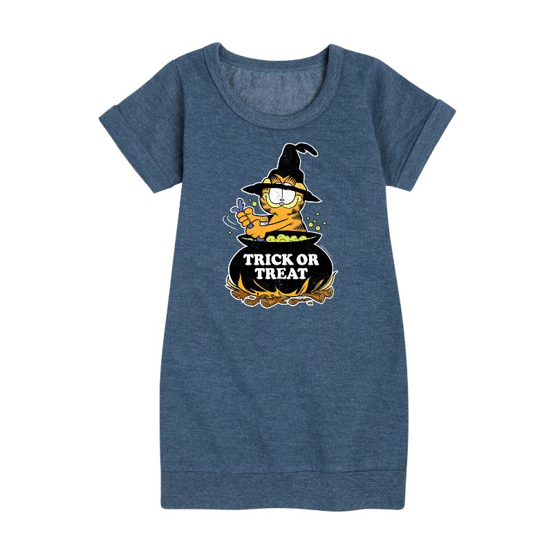 Girls' - Garfield - Trick Or Treat Graphic Short Sleeve Fleece Dress