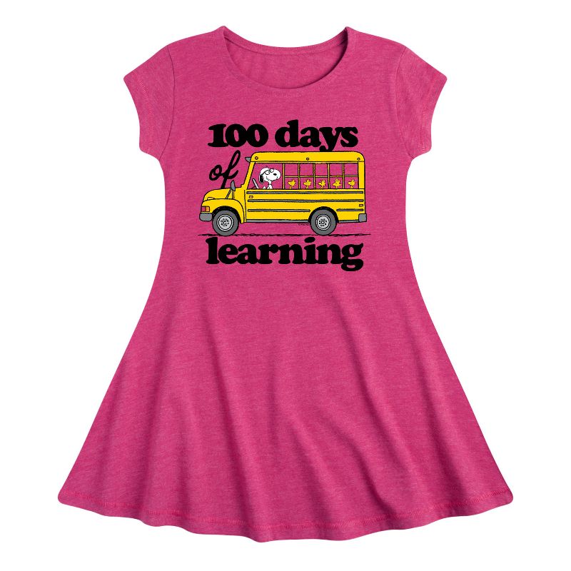 Girls' - Peanuts - 100 Days Of Learning Fit & Flair Cap Sleeve Dress
