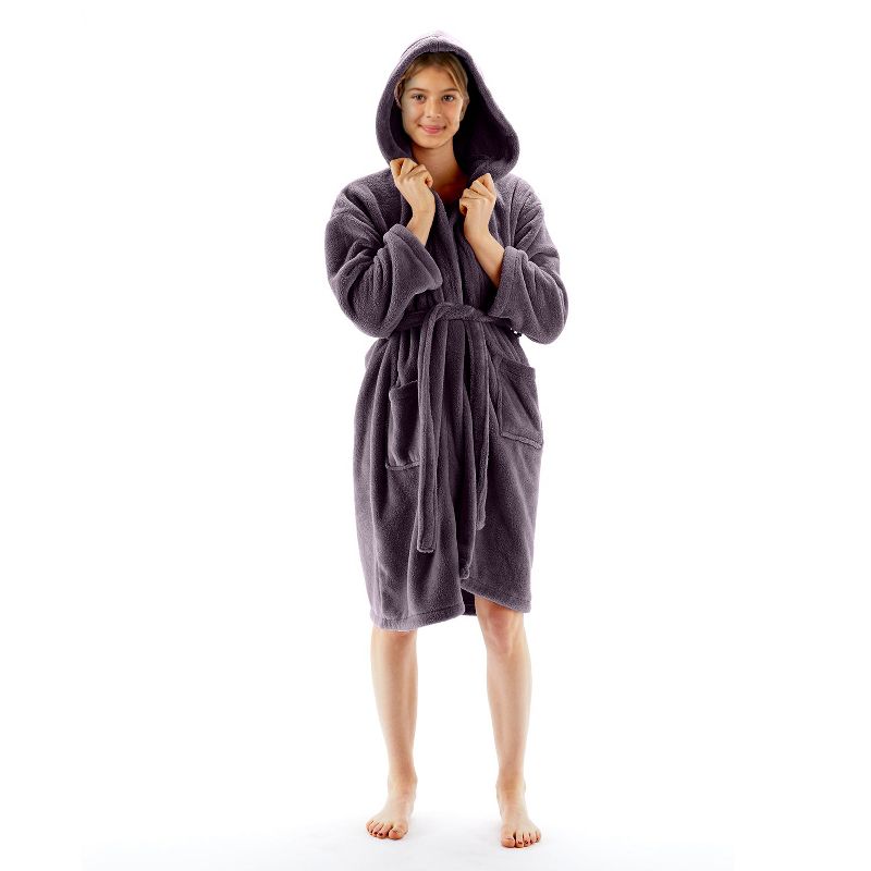BC BARE COTTON Girls Hooded Robe Microfiber Plush Fleece Bathrobe