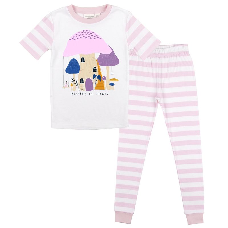 Believe In Magic Youth Girls Pink & White Striped Short Sleeve Shirt & Pant Set