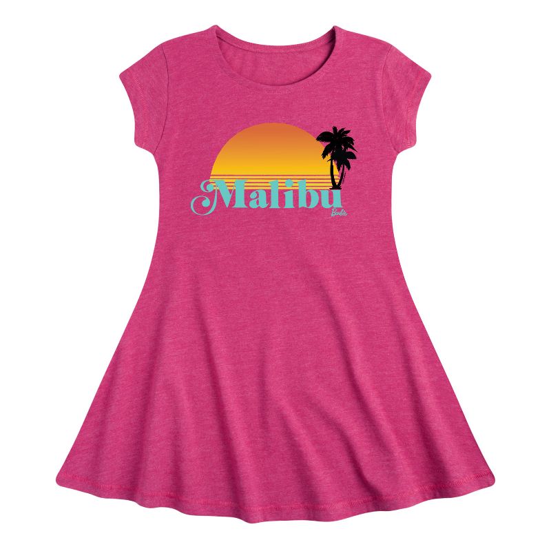 Girls' - Barbie - Malibu Sunset with Palm Trees Fit & Flair Cap Sleeve Dress