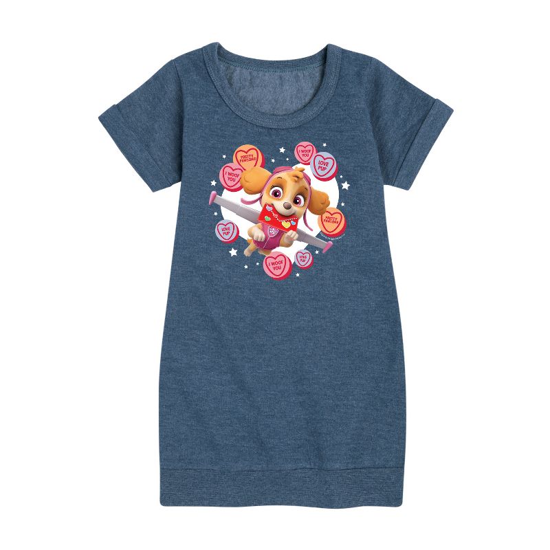 Girls' - Paw Patrol - Skye Conversation Hearts Graphic Short Sleeve Fleece Dress