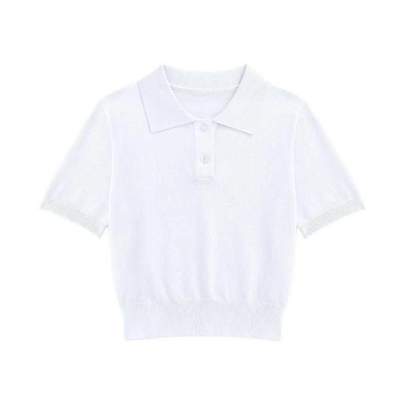 Girls Short Sleeve Summer Polo Shirt V Neck Button Down Knit School Crop Tops