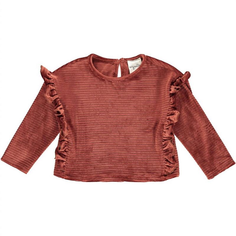 Girl's Peyton Ribbed Velour Ruffle Top - VIGNETTE