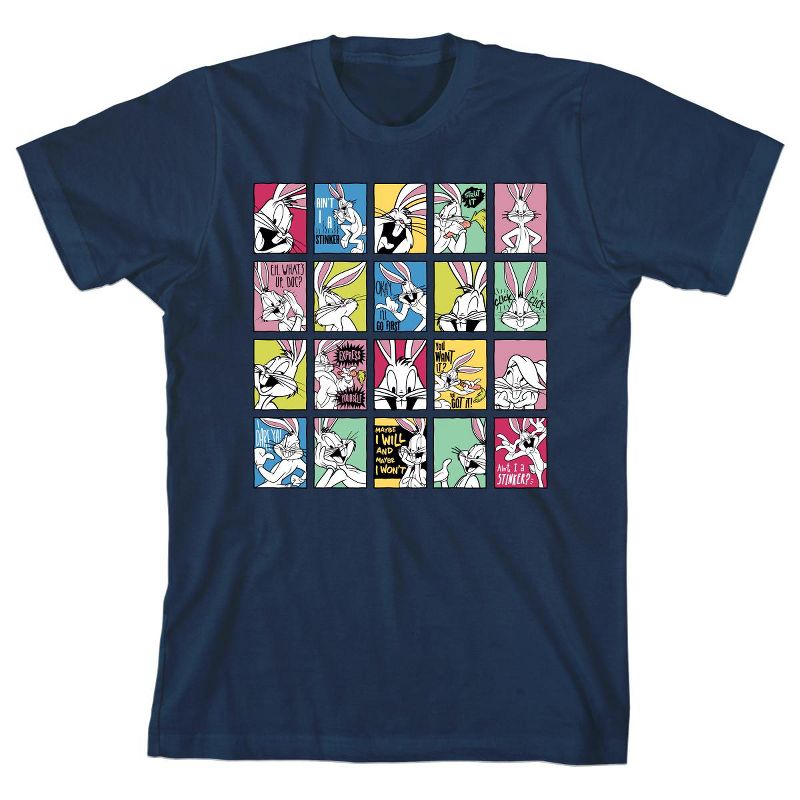 تي شيرت أزرق داكن للأولاد الصغار بألوان متنوعة من رسوم لوني تونز الكرتونية باغز باني فيس