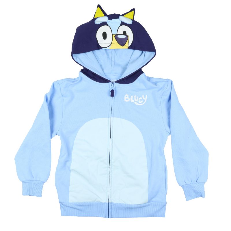 Seven Times Six Bluey Hoodie Kids 3D Ears Embroidered Long Sleeve Zip Up Costume Sweatshirt Blue