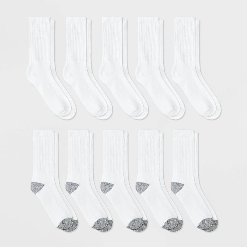 Boys' 10pk Athletic Crew Socks - Cat & Jack™ White