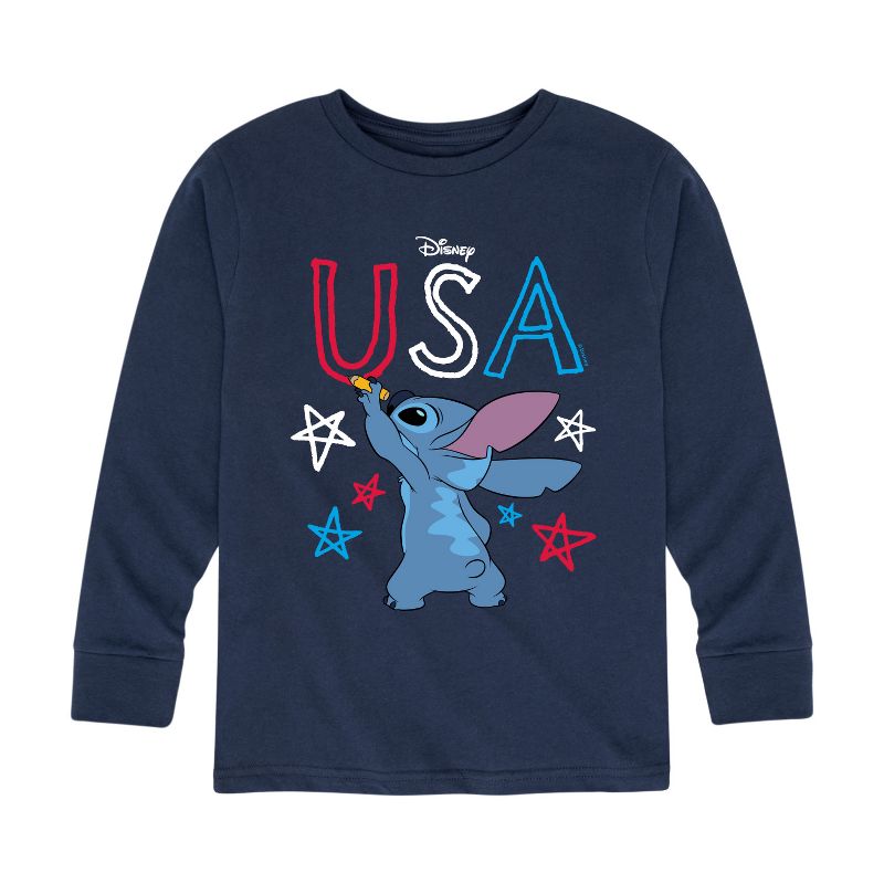 Boys' - Lilo and Stitch - USA Stitch Drawing Long Sleeve Graphic T-Shirt