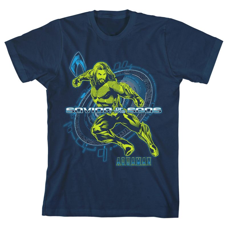 Aquaman Savior of the Seas Boy's Navy T-shirt