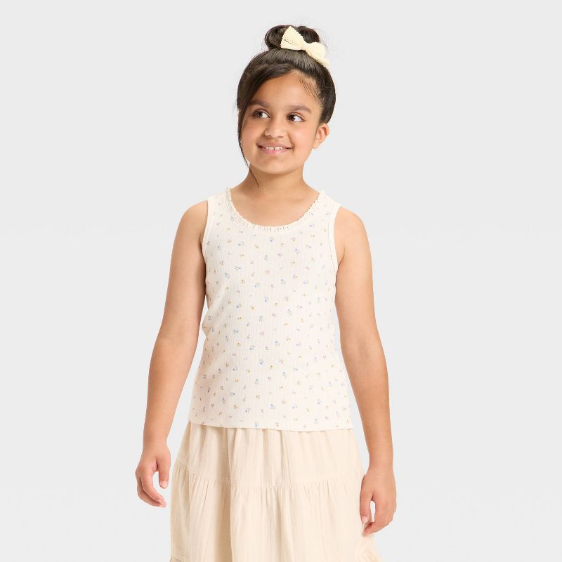 Girls' Pointelle Fitted Lace Trim Tank Top - Cat & Jack™