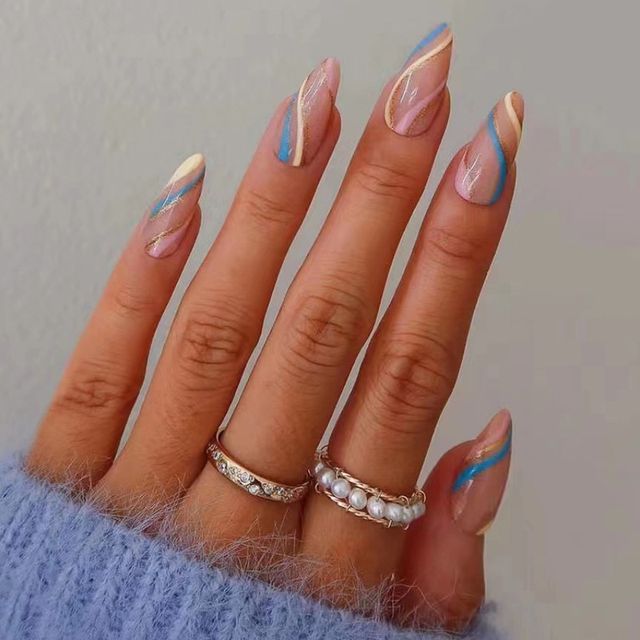 Fainie, Waterdrop Shape Color Panel Waviness Press-On Nails